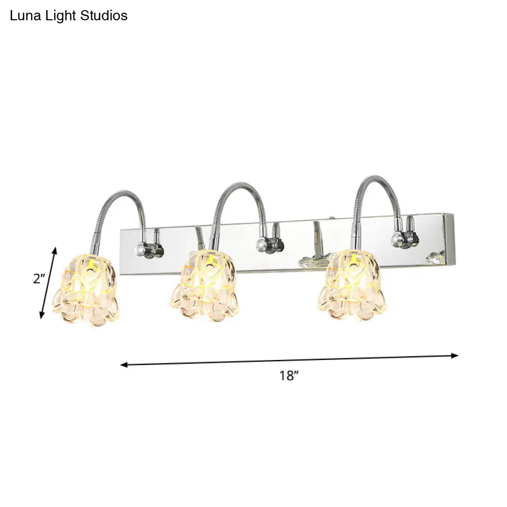 DecorBites™ Modern Petal Clear Glass Vanity Light Fixture with Gooseneck Arm - 3 Lights, Silver Finish Wall Lighting