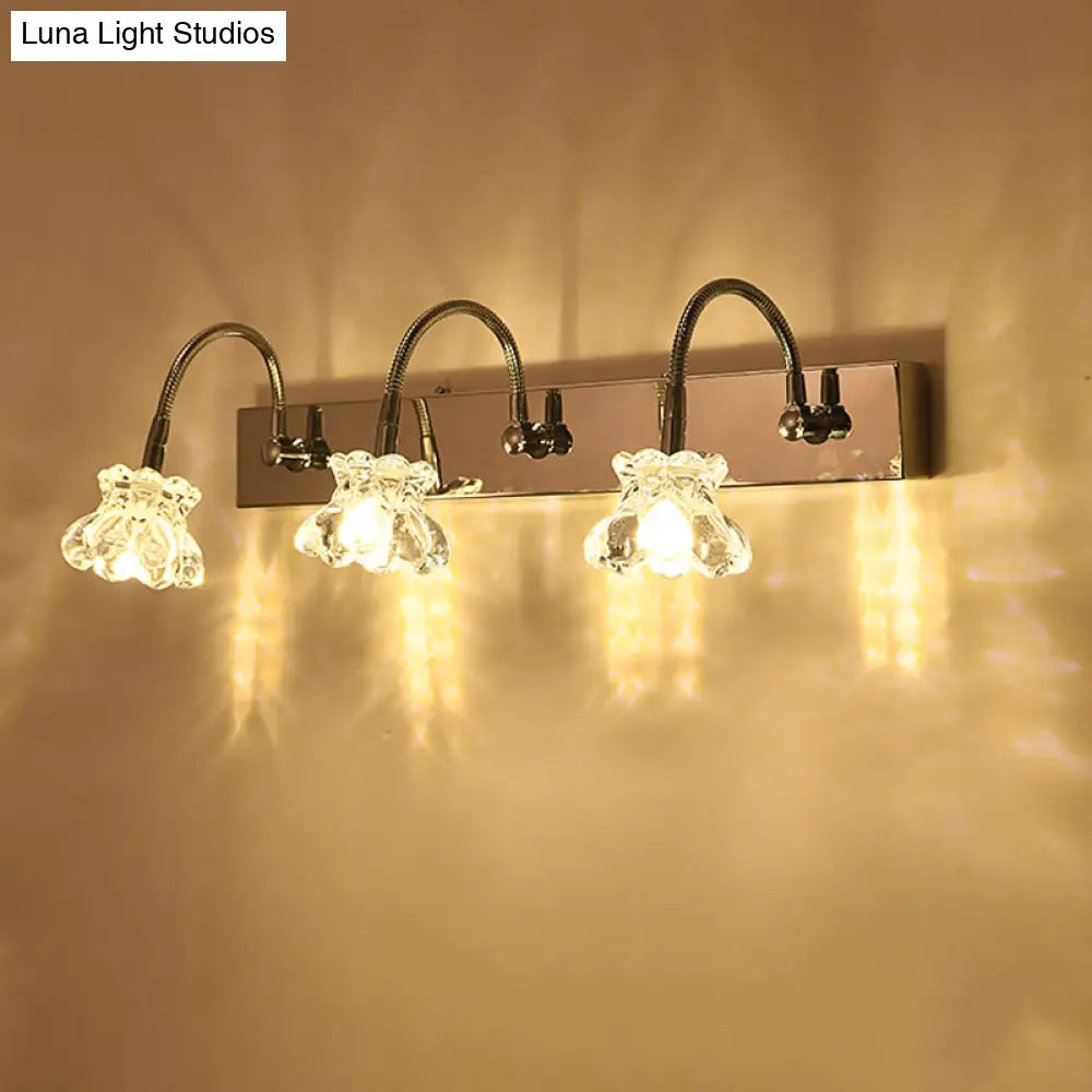 DecorBites™ Modern Petal Clear Glass Vanity Light Fixture with Gooseneck Arm - 3 Lights, Silver Finish Wall Lighting