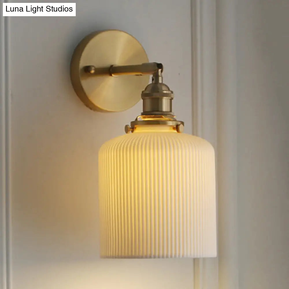 DecorBites™ Modern Porcelain Wall Lamp with Brass Socket - White, 1 Light, 5/6/8.5 Inch Width - Ideal for Dining Room & Foyer