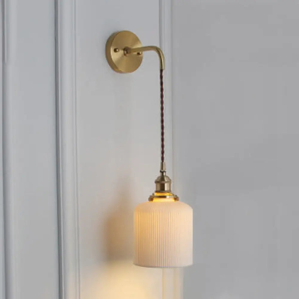 DecorBites™ Modern Porcelain Wall Lamp with Brass Socket - White, 1 Light, 5/6/8.5 Inch Width - Ideal for Dining Room & Foyer