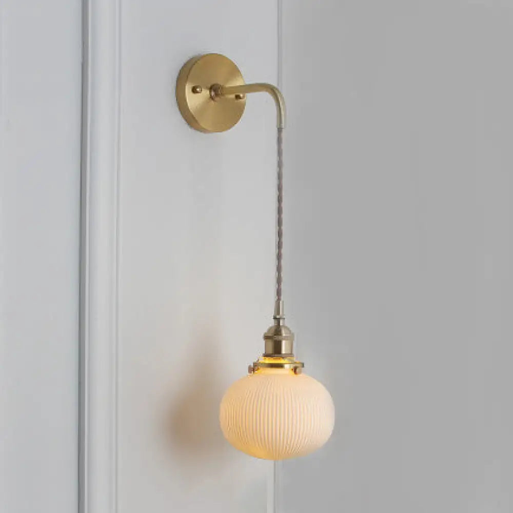 DecorBites™ Modern Porcelain Wall Lamp with Brass Socket - White, 1 Light, 5/6/8.5 Inch Width - Ideal for Dining Room & Foyer