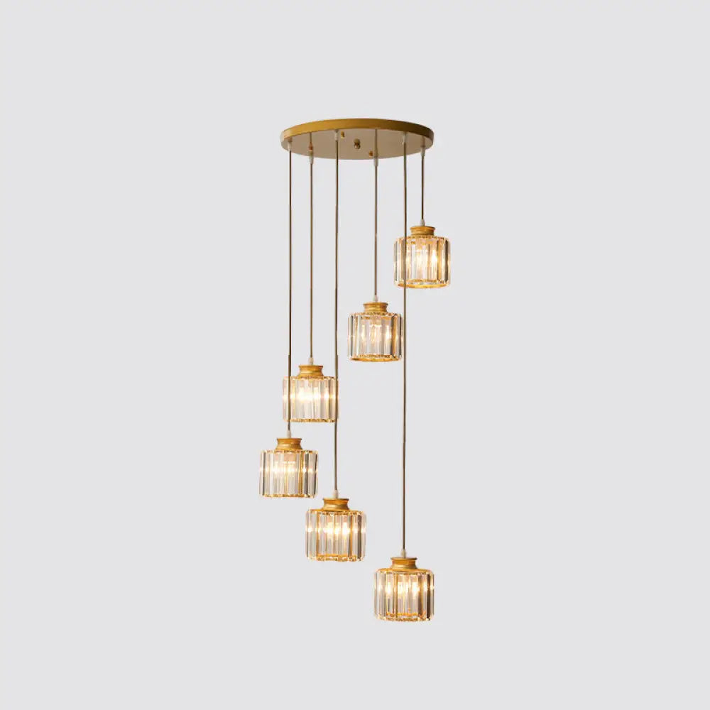 DecorBites™ Modern Prismatic Crystal Cylindrical Pendant Ceiling Light for Stairway