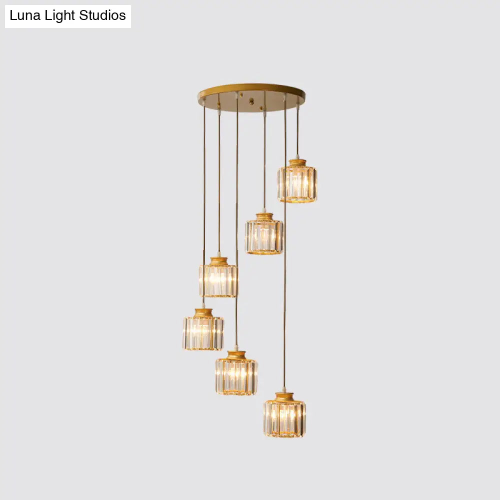 DecorBites™ Modern Prismatic Crystal Cylindrical Pendant Ceiling Light for Stairway