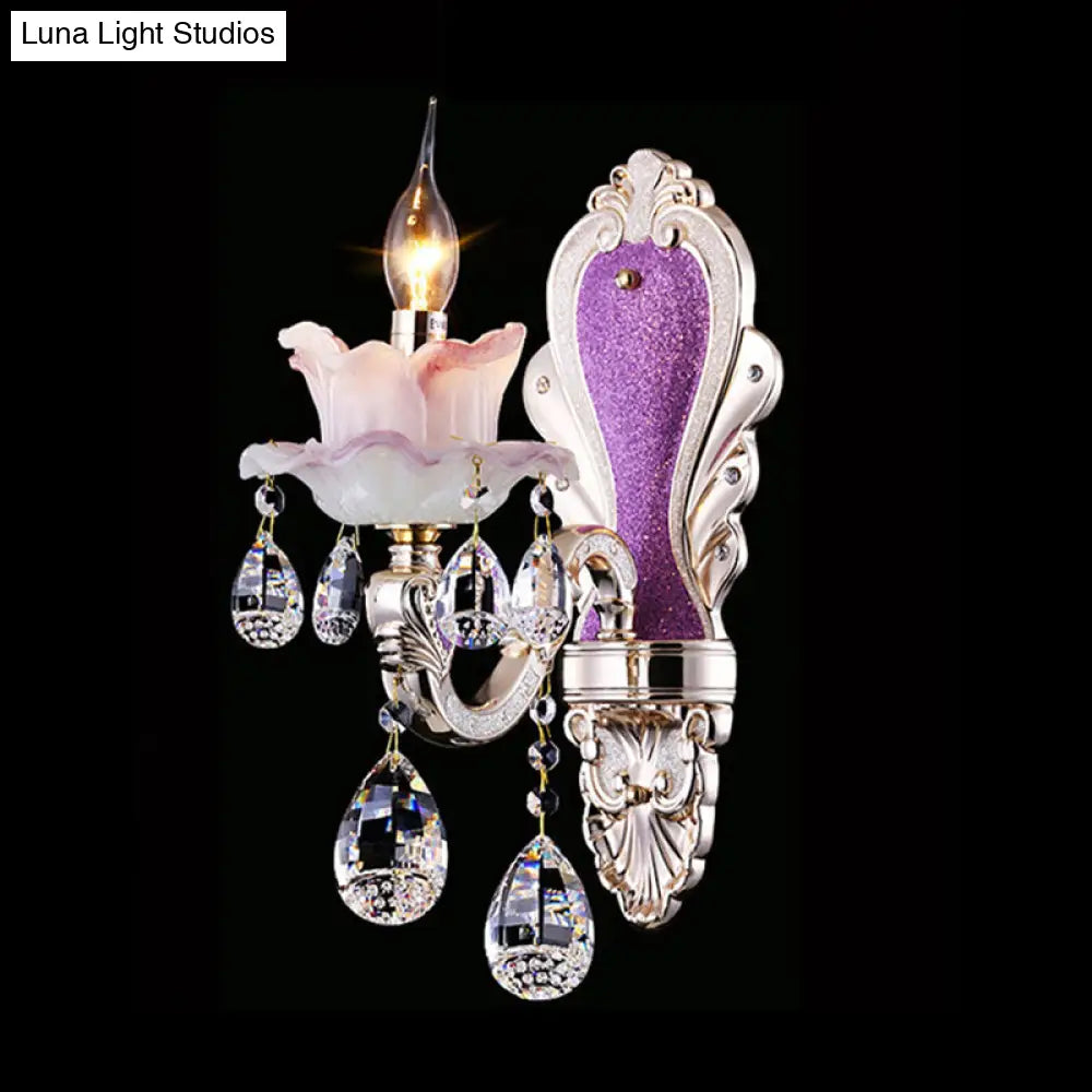 DecorBites™ Modern Purple Candelabra Wall Mount Light with Crystal Drop - 1/2 Lights Jade Sconce Fixture