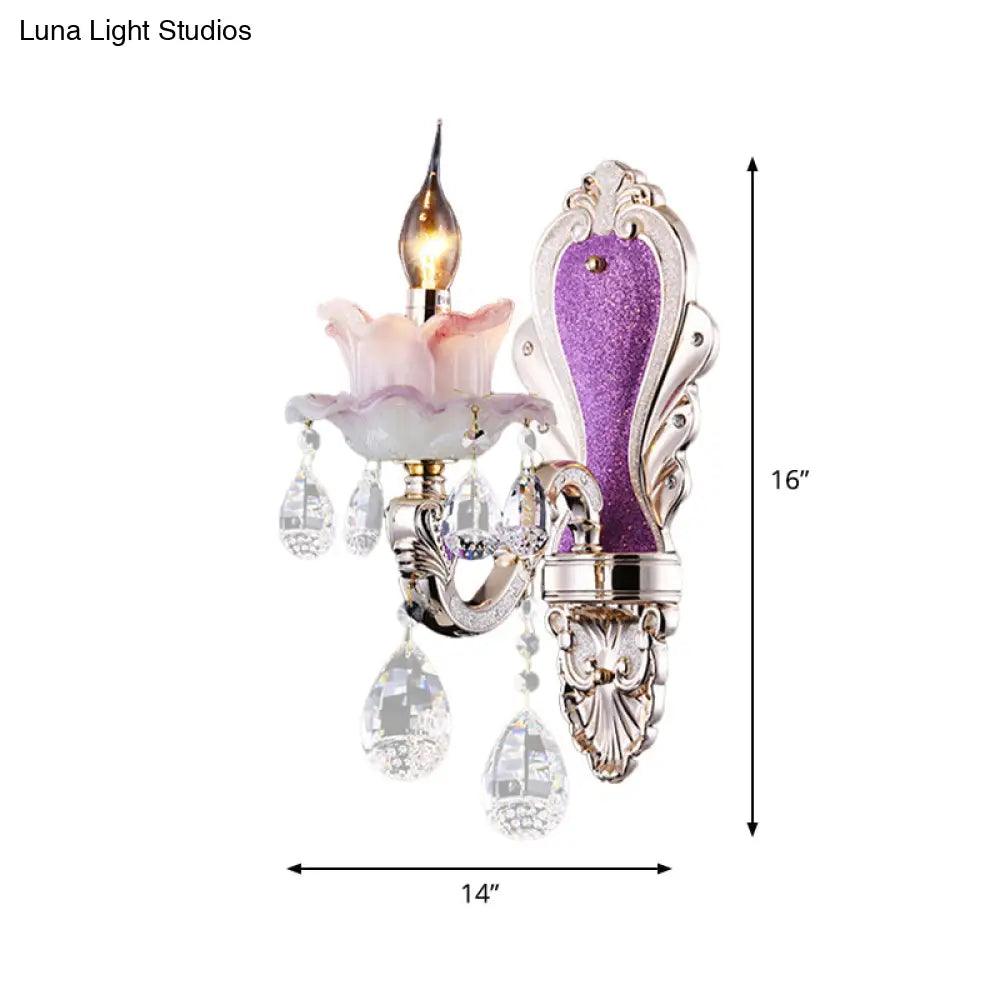 DecorBites™ Modern Purple Candelabra Wall Mount Light with Crystal Drop - 1/2 Lights Jade Sconce Fixture