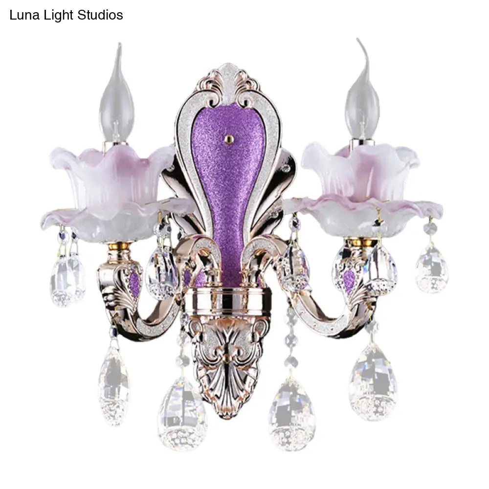 DecorBites™ Modern Purple Candelabra Wall Mount Light with Crystal Drop - 1/2 Lights Jade Sconce Fixture
