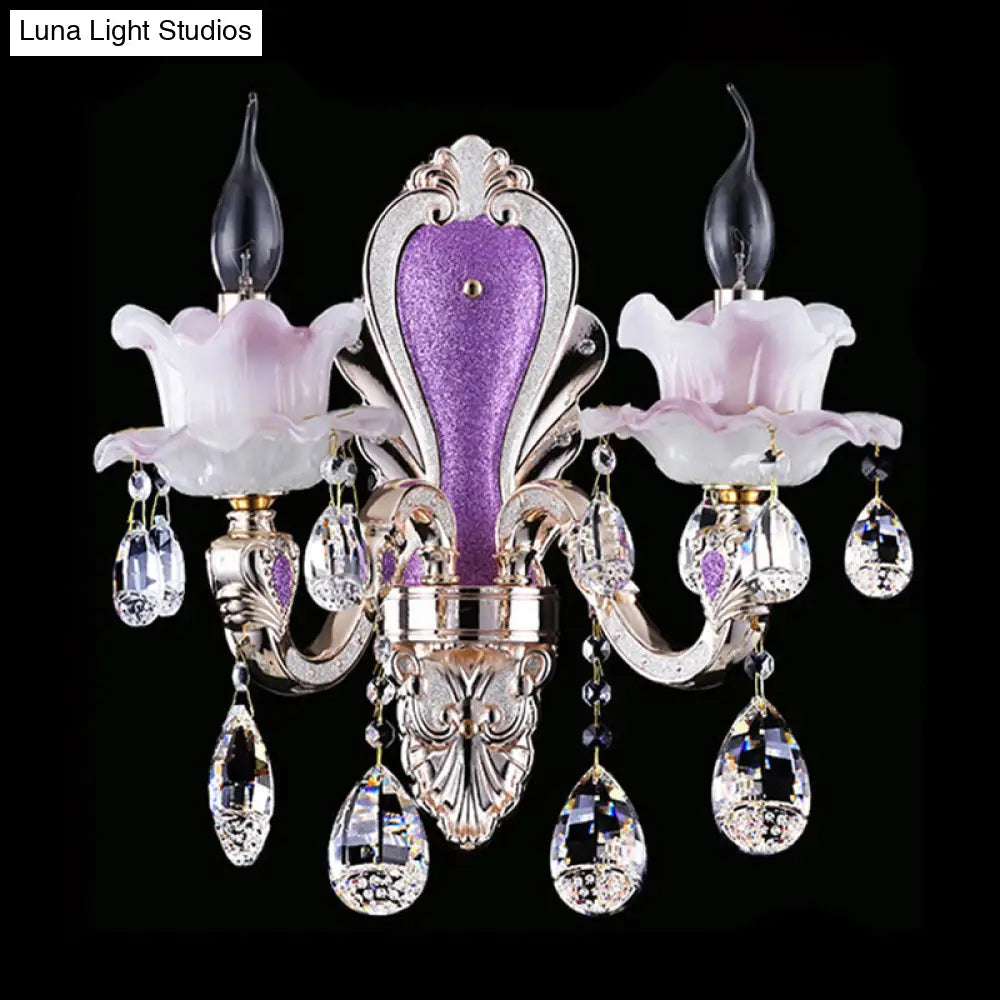 DecorBites™ Modern Purple Candelabra Wall Mount Light with Crystal Drop - 1/2 Lights Jade Sconce Fixture