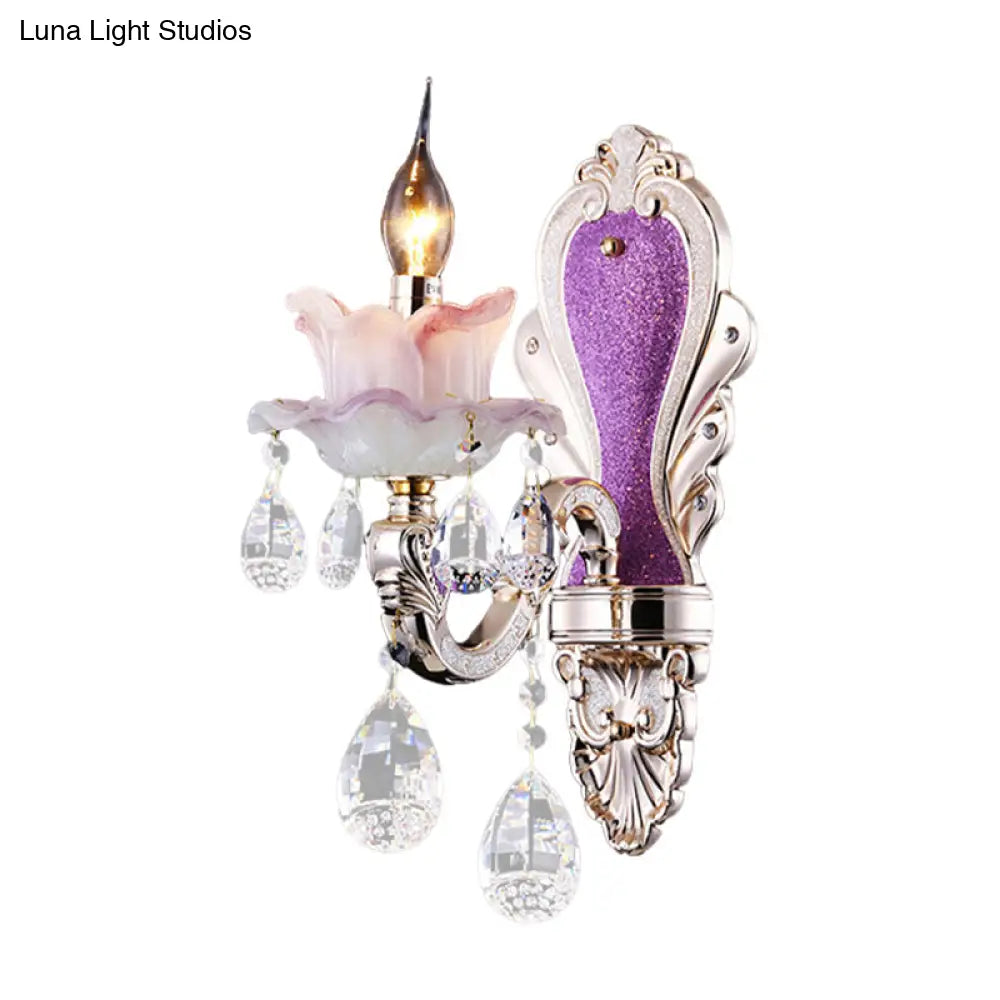 DecorBites™ Modern Purple Candelabra Wall Mount Light with Crystal Drop - 1/2 Lights Jade Sconce Fixture