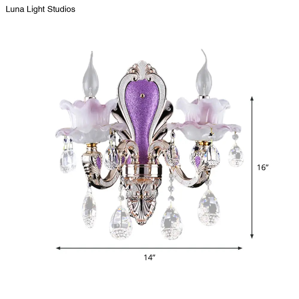 DecorBites™ Modern Purple Candelabra Wall Mount Light with Crystal Drop - 1/2 Lights Jade Sconce Fixture