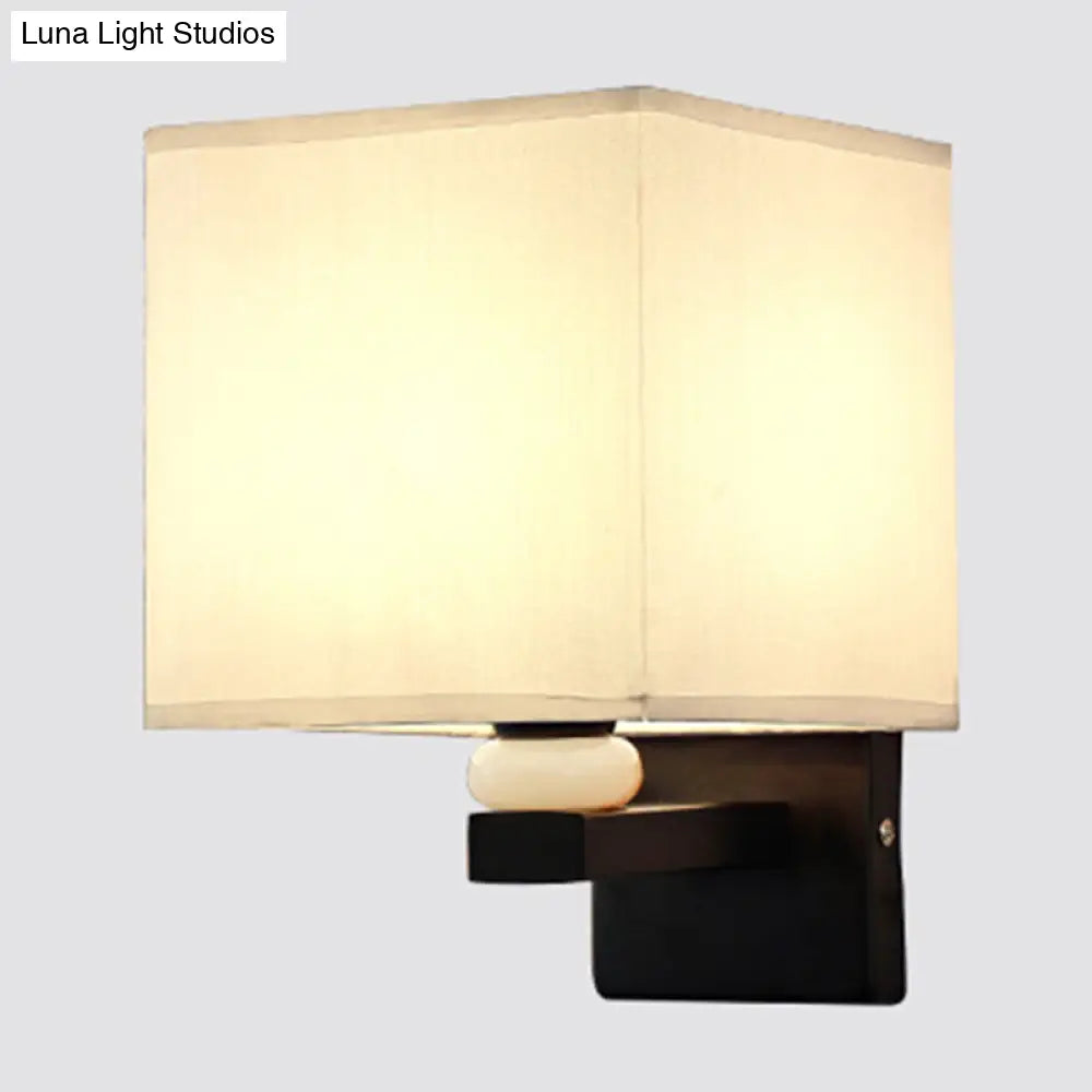DecorBites™ Modern Rectangle Fabric Wall Lamp with Faux Jade Decor - Flaxen/White/Beige 1-Bulb Fixture