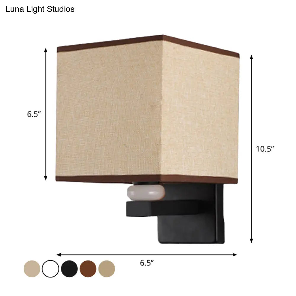 DecorBites™ Modern Rectangle Fabric Wall Lamp with Faux Jade Decor - Flaxen/White/Beige 1-Bulb Fixture