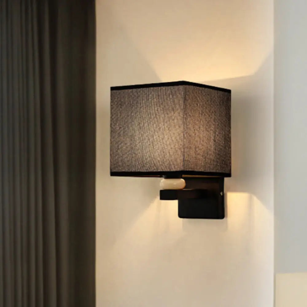 DecorBites™ Modern Rectangle Fabric Wall Lamp with Faux Jade Decor - Flaxen/White/Beige 1-Bulb Fixture
