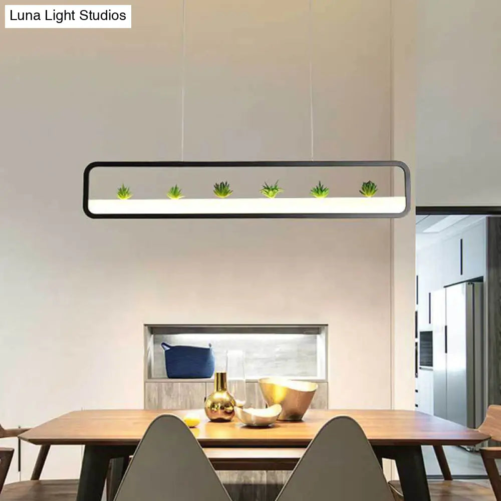 DecorBites™ Modern Rectangular Acrylic Island Chandelier - LED Dining Room Ceiling Light (27.5"/39" Long) - Black/White
