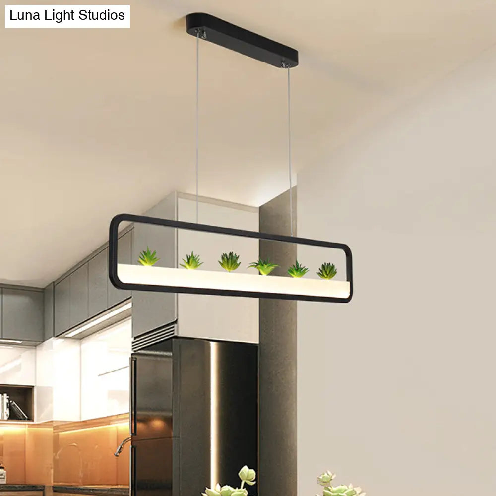 DecorBites™ Modern Rectangular Acrylic Island Chandelier - LED Dining Room Ceiling Light (27.5"/39" Long) - Black/White