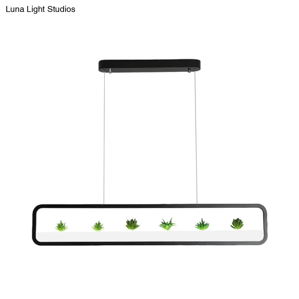 DecorBites™ Modern Rectangular Acrylic Island Chandelier - LED Dining Room Ceiling Light (27.5"/39" Long) - Black/White