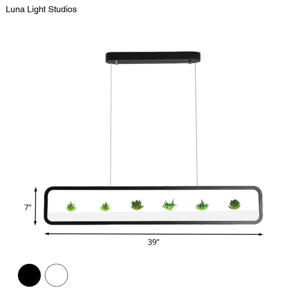 DecorBites™ Modern Rectangular Acrylic Island Chandelier - LED Dining Room Ceiling Light (27.5"/39" Long) - Black/White
