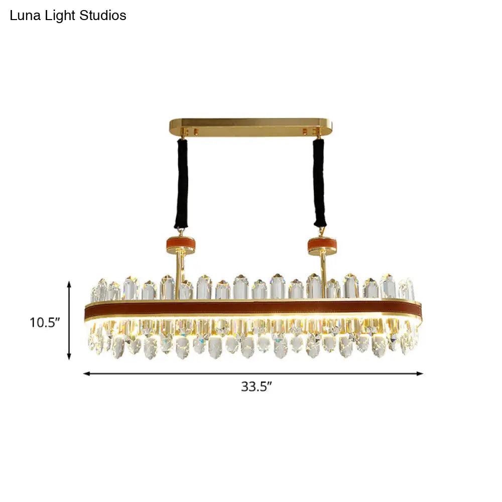 DecorBites™ Modern Red LED Island Hanging Light with Crystal Block Detail - Rectangular Leather Ceiling Suspension Lamp