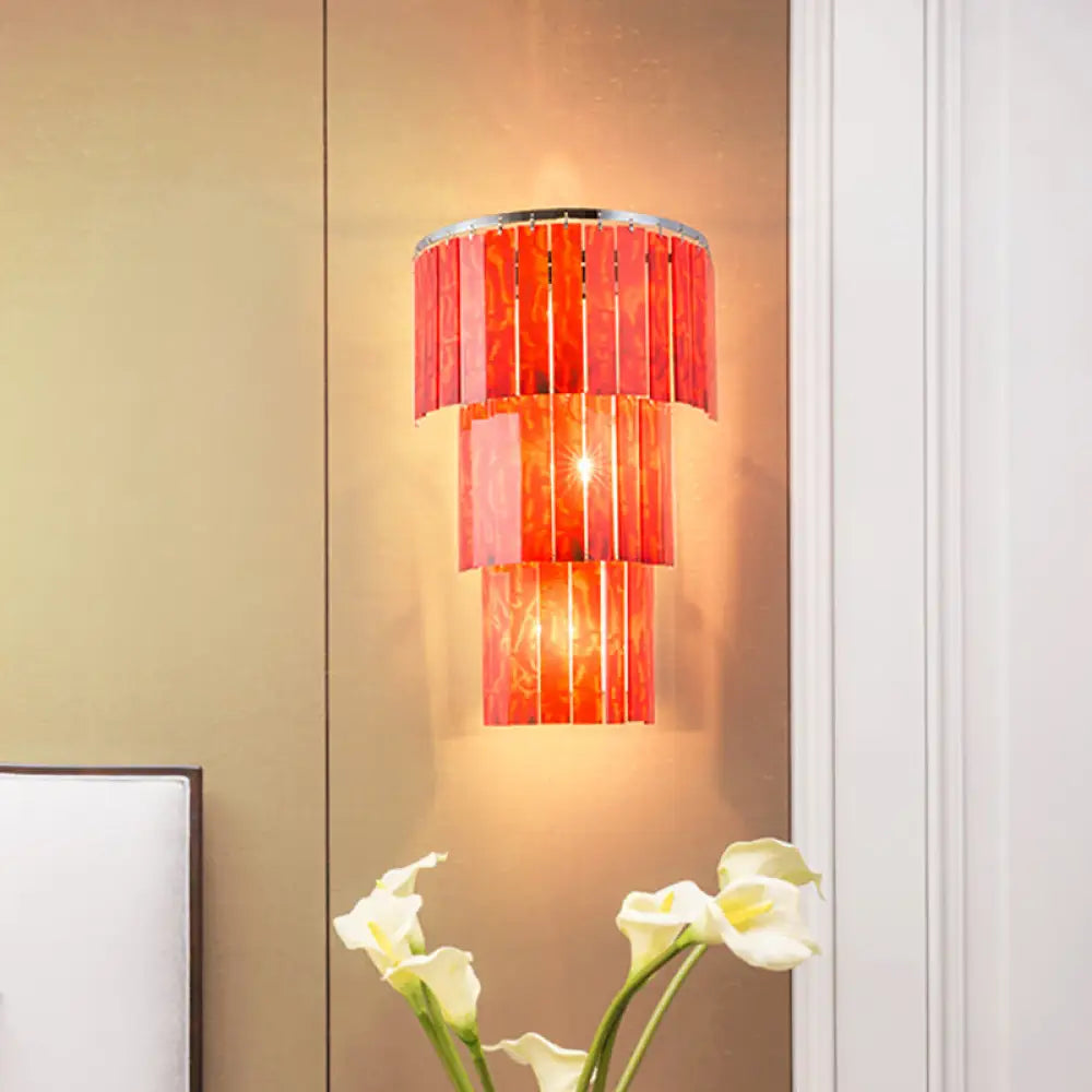 DecorBites™ Modern Red Prism Wall Sconce - 2-Light Acrylic and Steel Lamp for Living Room