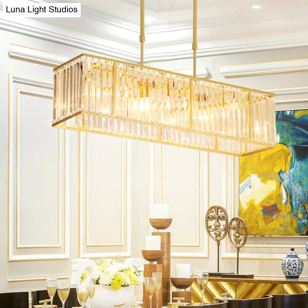 DecorBites™ Modern Restaurant Pendant Lamp: 3/4-Bulb Hanging Island Light with Crystal Rectangle Shade in Black/Gold