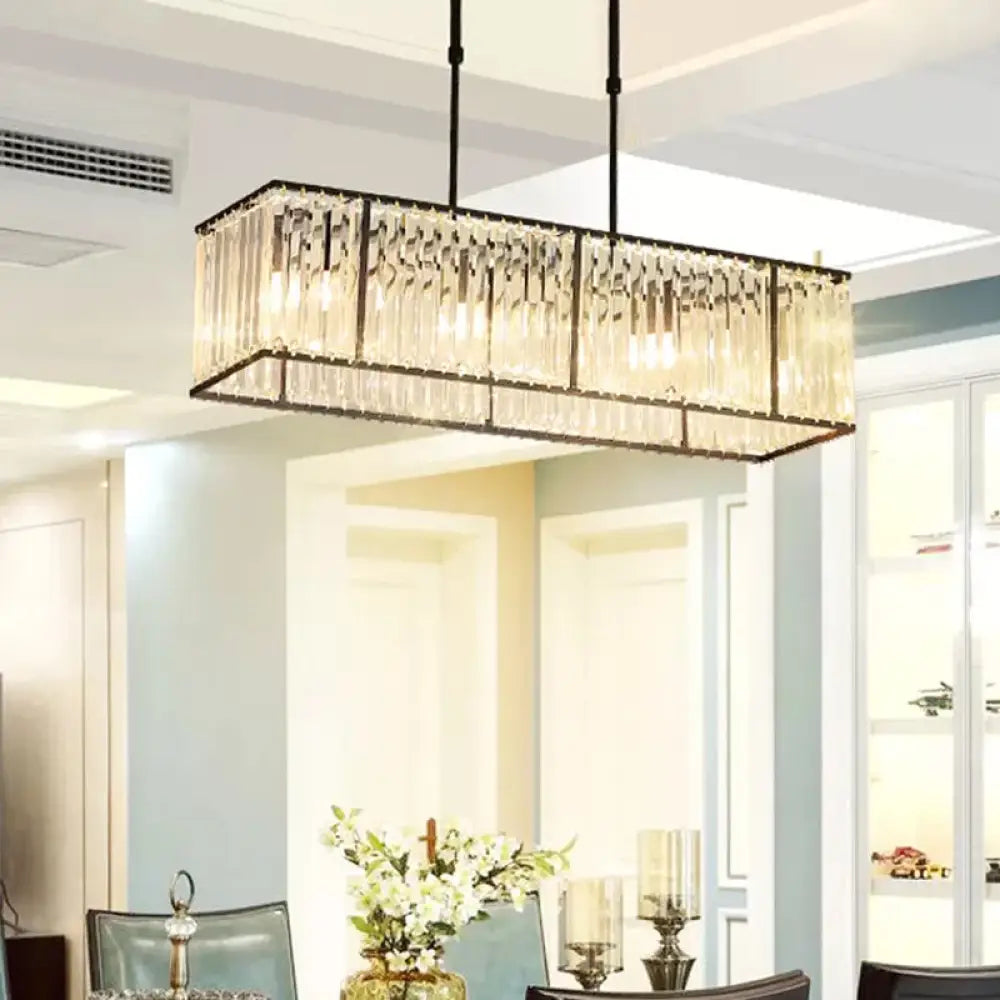 DecorBites™ Modern Restaurant Pendant Lamp: 3/4-Bulb Hanging Island Light with Crystal Rectangle Shade in Black/Gold