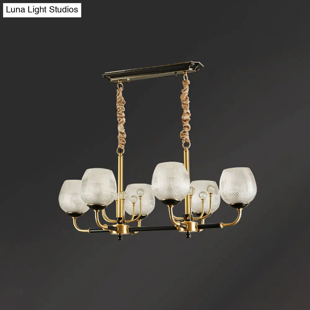 DecorBites™ Modern Ribbed Glass Island Pendant with 6 Bulbs, Gold and Black