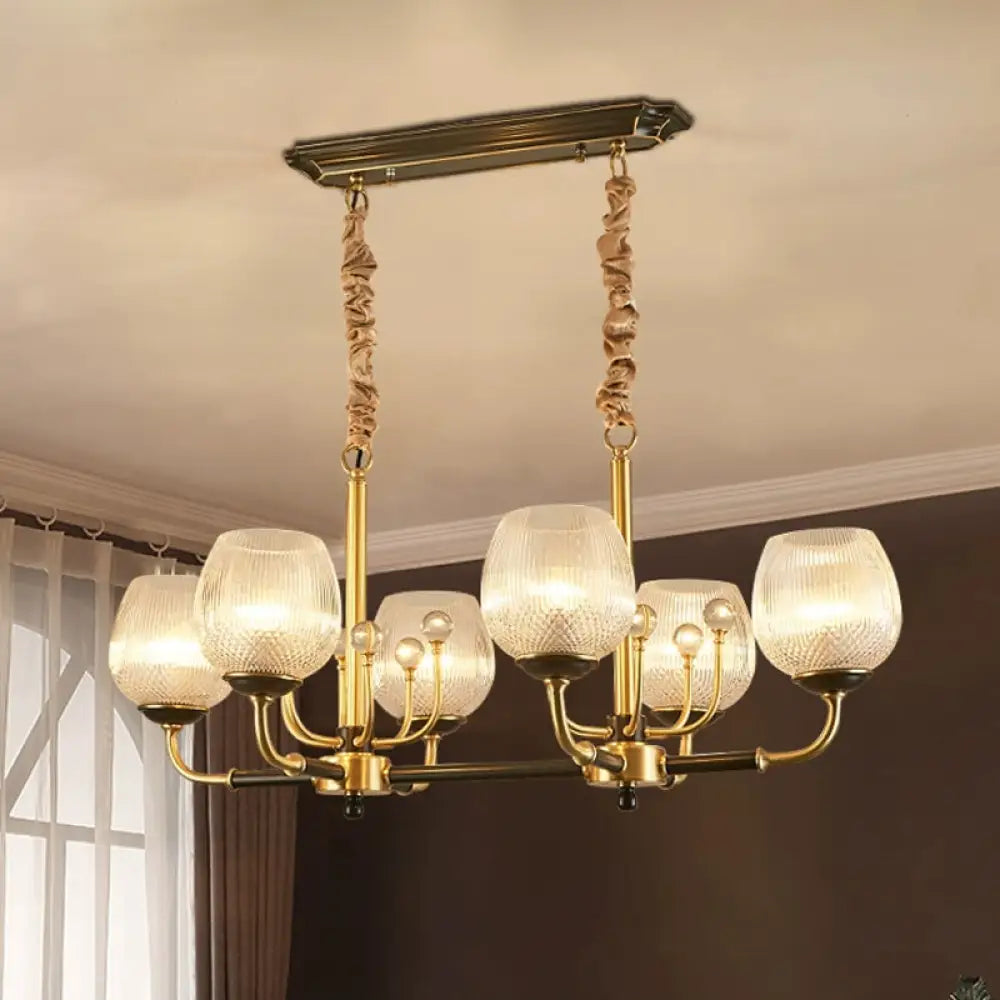 DecorBites™ Modern Ribbed Glass Island Pendant with 6 Bulbs, Gold and Black