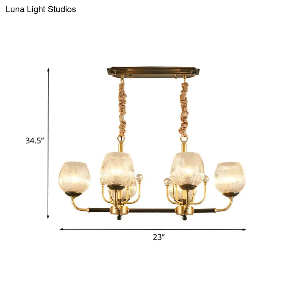 DecorBites™ Modern Ribbed Glass Island Pendant with 6 Bulbs, Gold and Black