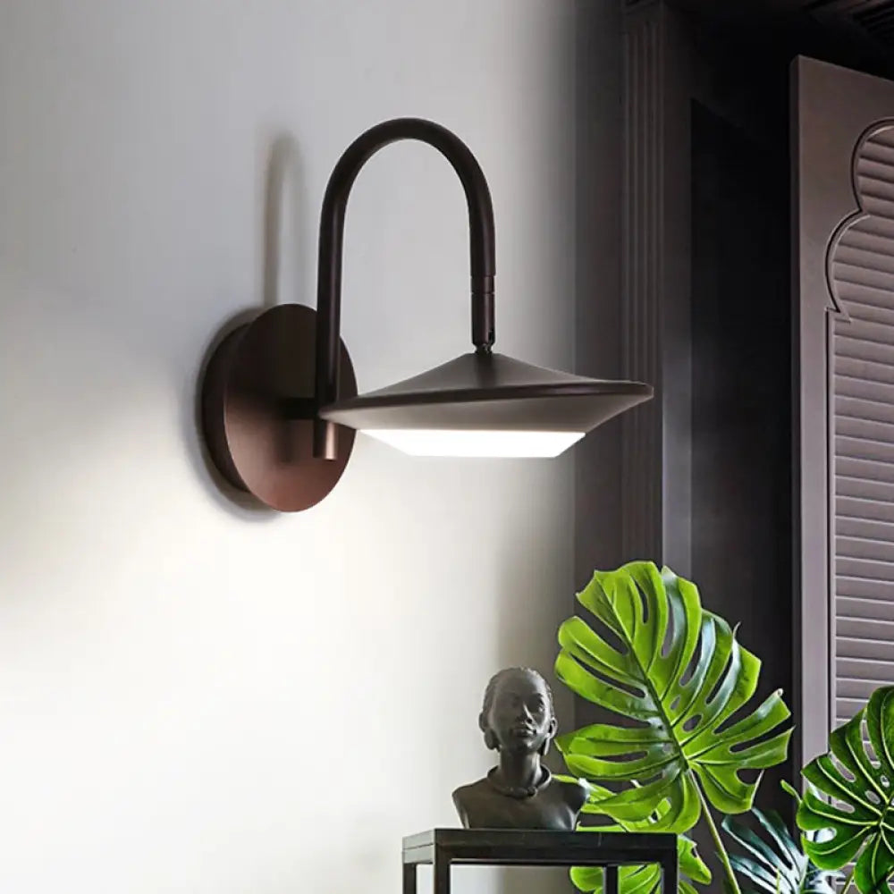 DecorBites™ Modern Rotatable Urn Wall Sconce Lamp in Metallic White/Coffee with LED Lighting and Gooseneck Arm for Bedroom