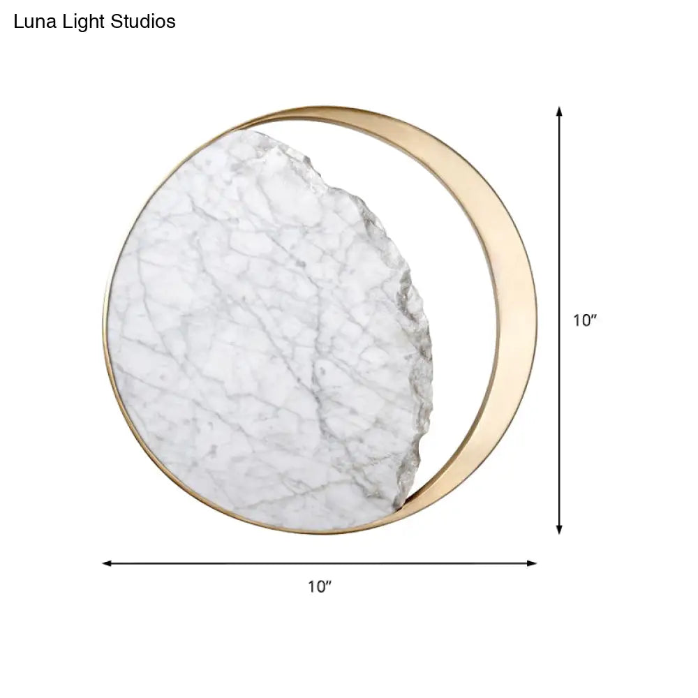 DecorBites™ Modern Round Marble and Acrylic White LED Wall Sconce for Bedroom