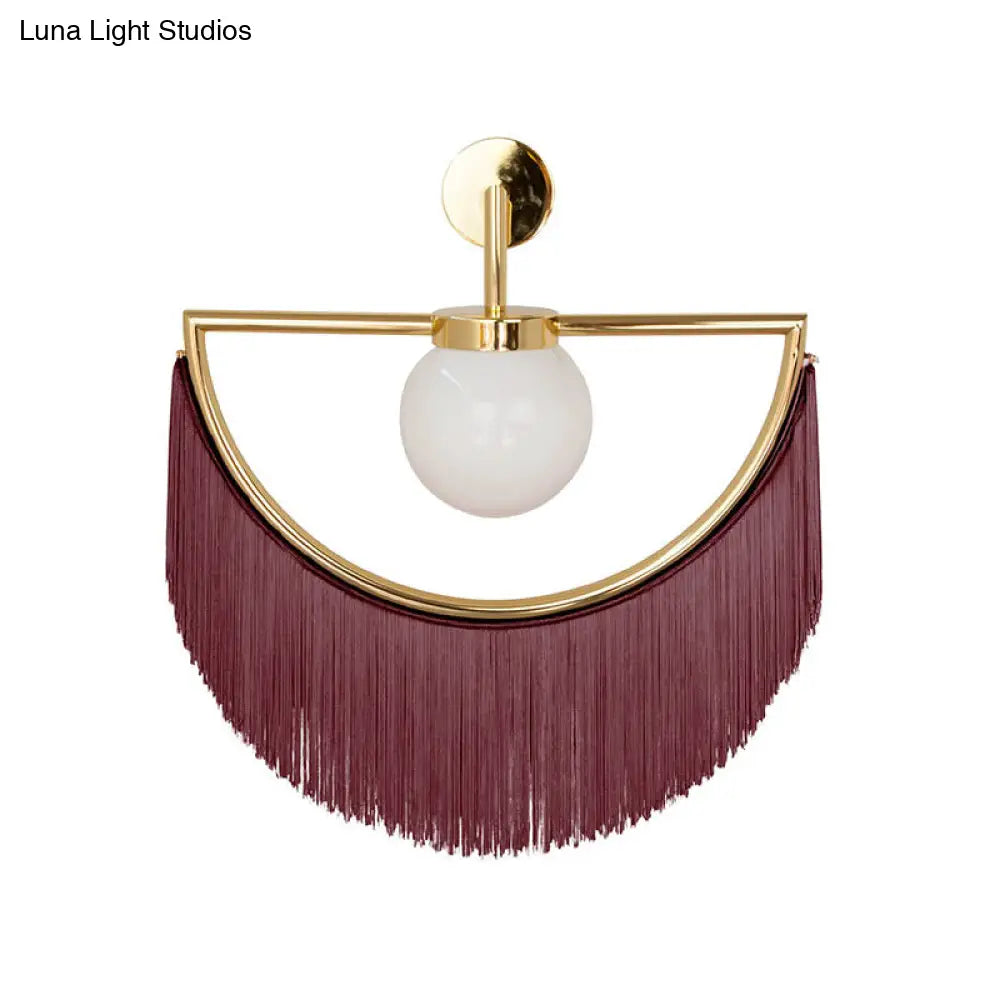 DecorBites™ Modern Semi Sphere Sconce Light - Pink/Yellow/Purple Tassel Design - Matte White Glass Wall Light