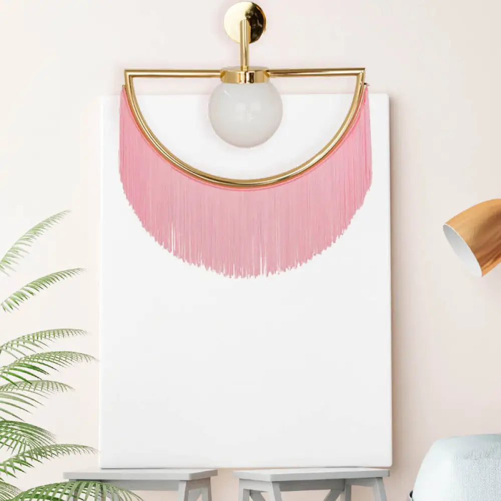DecorBites™ Modern Semi Sphere Sconce Light - Pink/Yellow/Purple Tassel Design - Matte White Glass Wall Light
