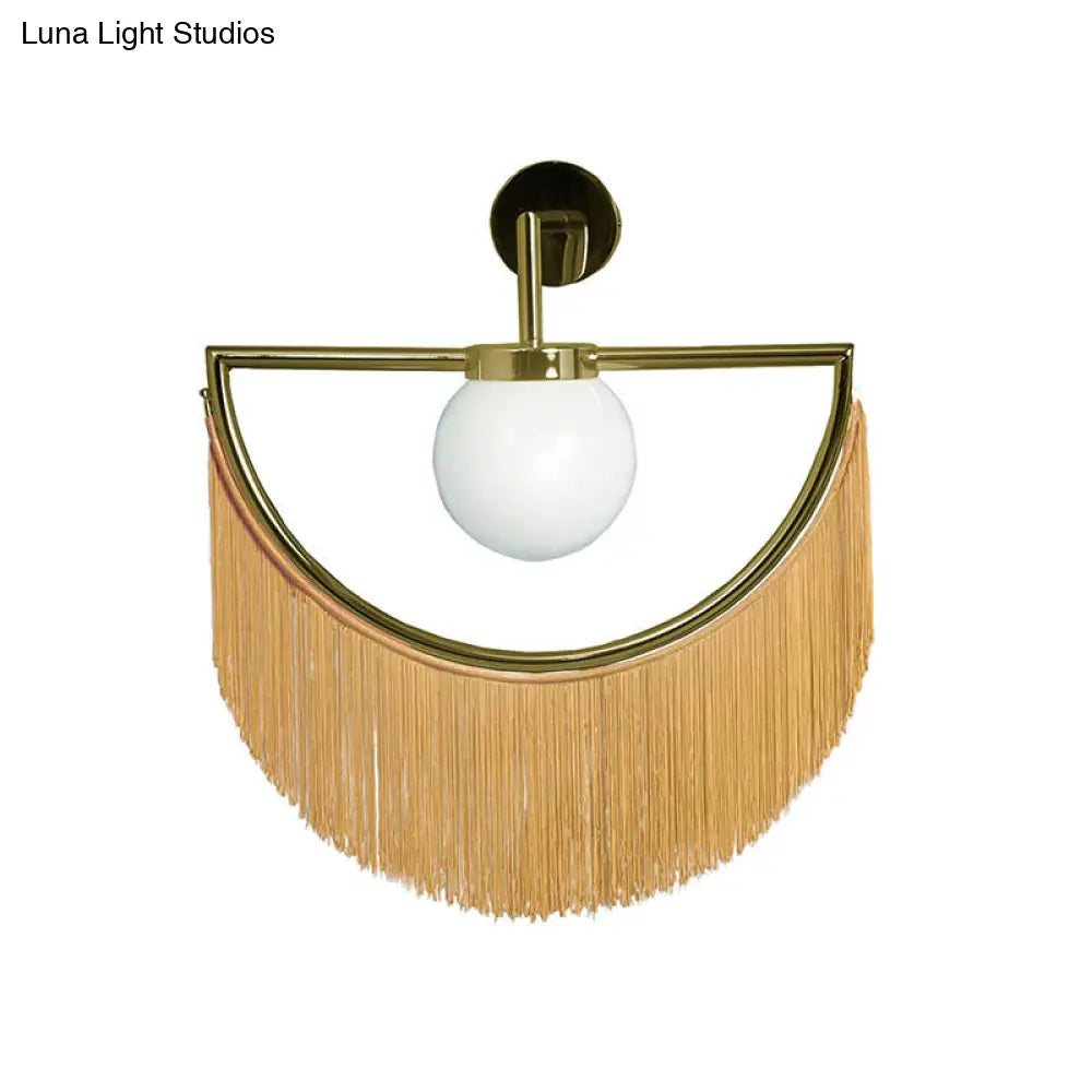 DecorBites™ Modern Semi Sphere Sconce Light - Pink/Yellow/Purple Tassel Design - Matte White Glass Wall Light
