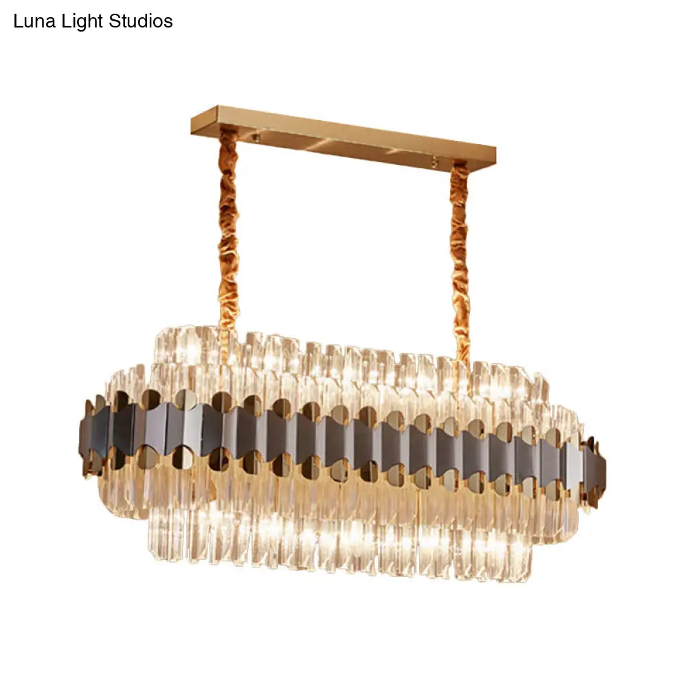 DecorBites™ Modern Silver and Gold Island Lighting: Crystal Prisms Pendant - 10 Bulbs - Oval Shape - Ideal for Dining Table