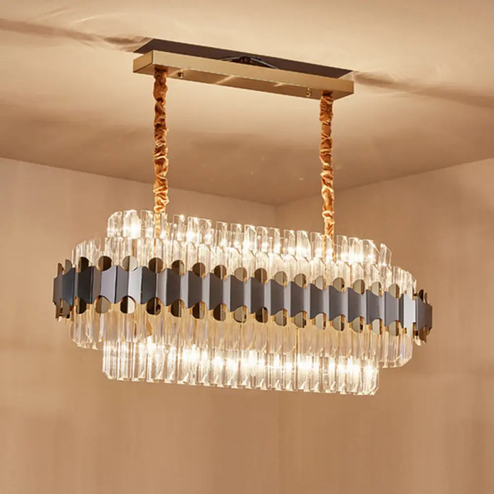 DecorBites™ Modern Silver and Gold Island Lighting: Crystal Prisms Pendant - 10 Bulbs - Oval Shape - Ideal for Dining Table