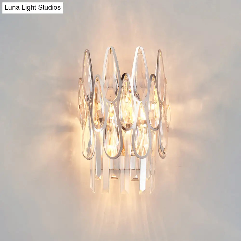 DecorBites™ Modern Silver Double-Layered Wall Sconce with Clear Crystal Accents - 2 Lights