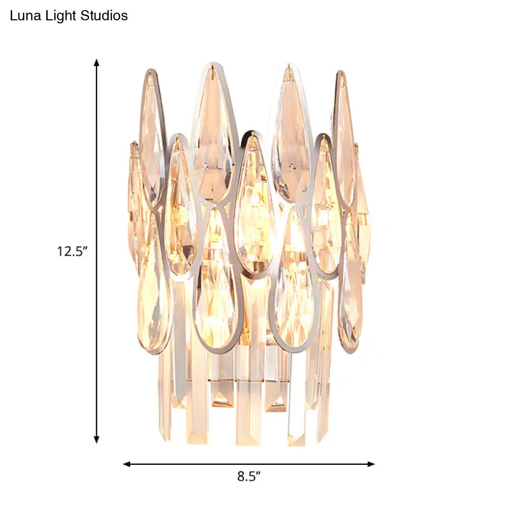 DecorBites™ Modern Silver Double-Layered Wall Sconce with Clear Crystal Accents - 2 Lights