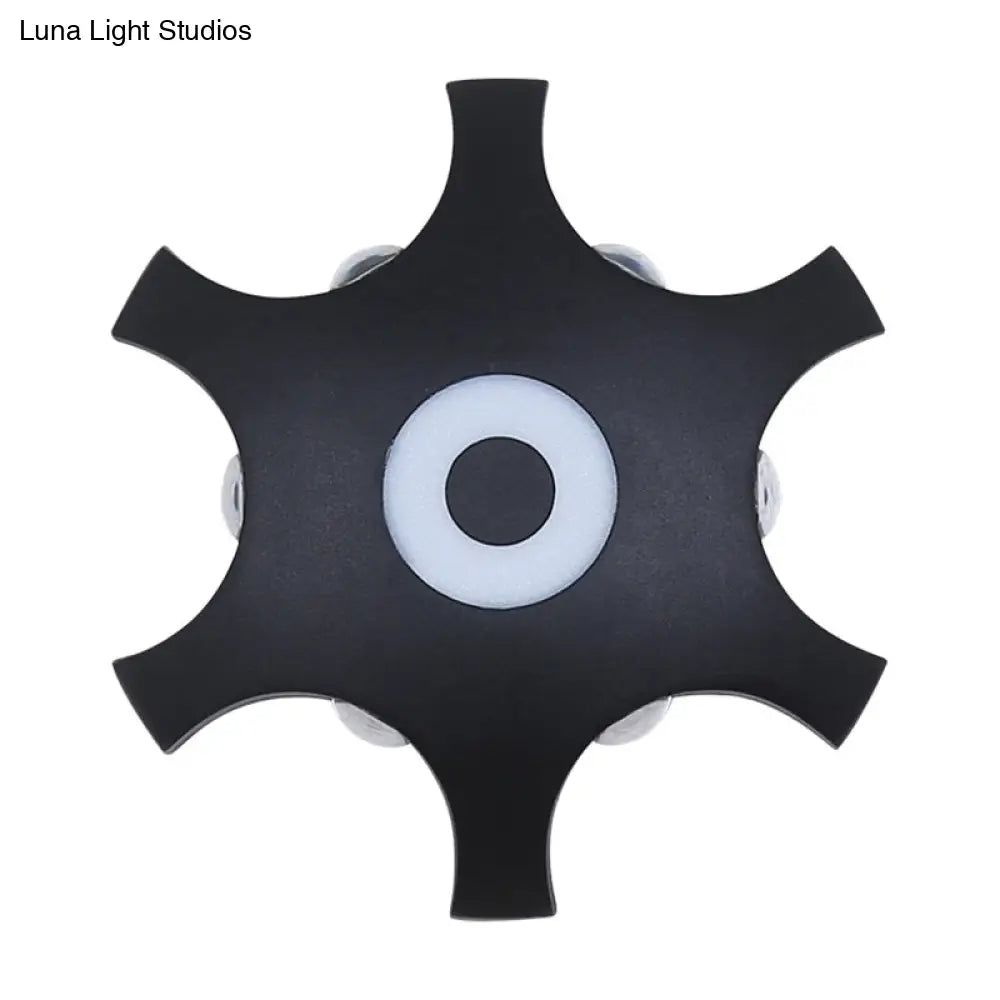 DecorBites™ Modern Snowflake Outdoor LED Wall Light- Plastic, 6-Bulb Flush Mount Sconce in Black- Warm/White Light
