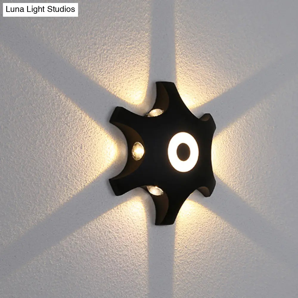DecorBites™ Modern Snowflake Outdoor LED Wall Light- Plastic, 6-Bulb Flush Mount Sconce in Black- Warm/White Light