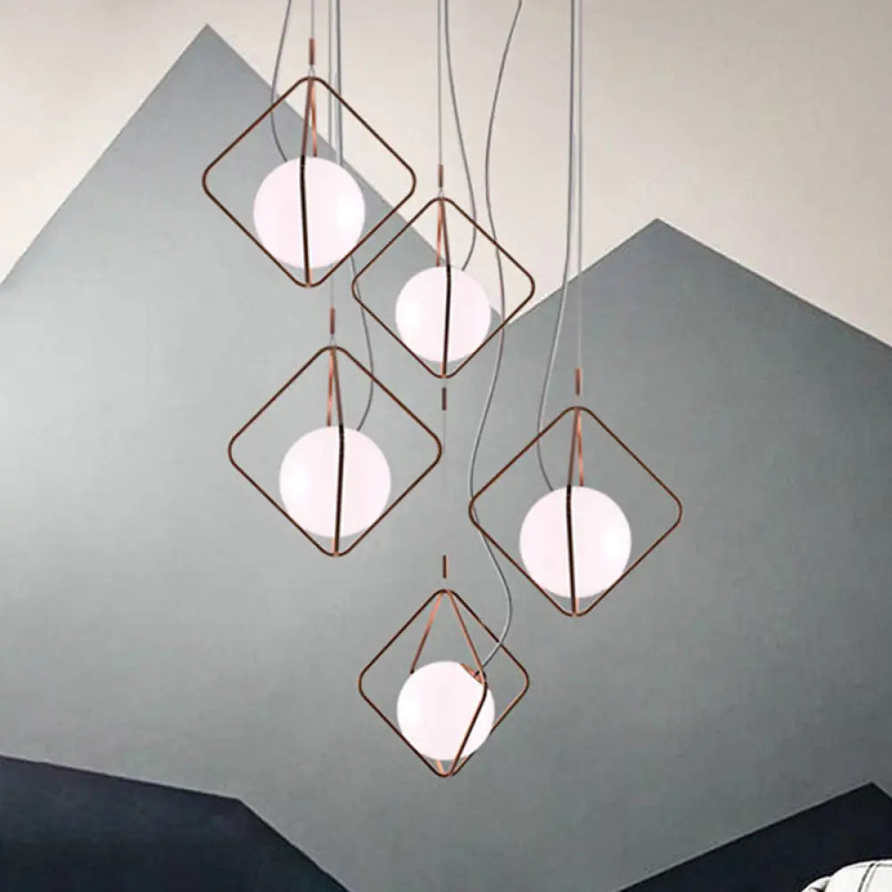 DecorBites™ Modern Square Suspension Light with Metal & Glass Orb Shade in White – Ideal for Living Room