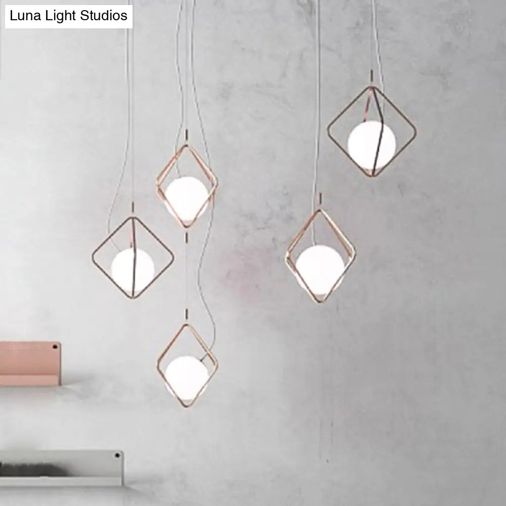 DecorBites™ Modern Square Suspension Light with Metal & Glass Orb Shade in White – Ideal for Living Room