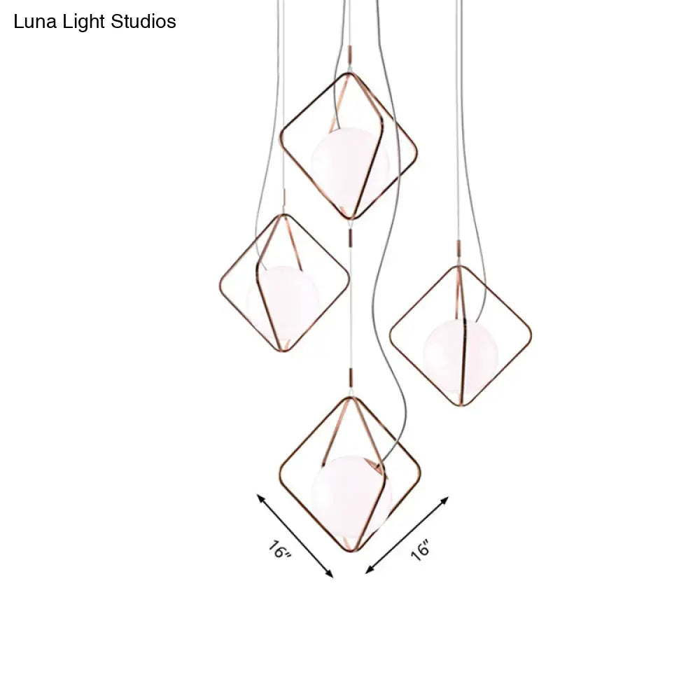 DecorBites™ Modern Square Suspension Light with Metal & Glass Orb Shade in White – Ideal for Living Room