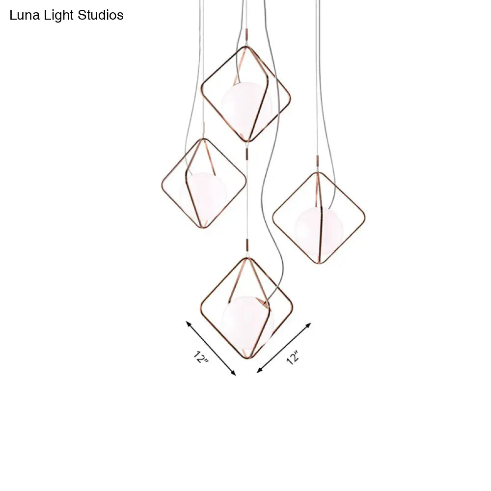 DecorBites™ Modern Square Suspension Light with Metal & Glass Orb Shade in White – Ideal for Living Room