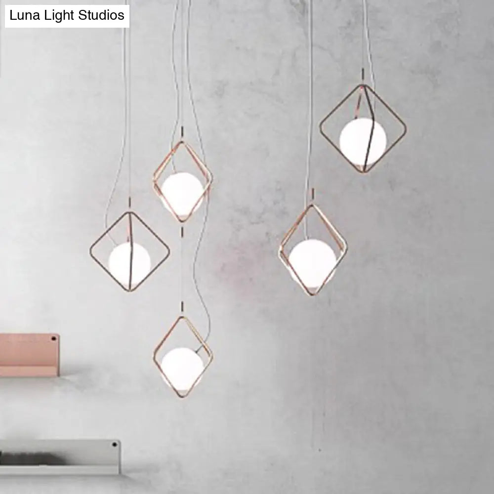 DecorBites™ Modern Square Suspension Light with Metal & Glass Orb Shade in White – Ideal for Living Room