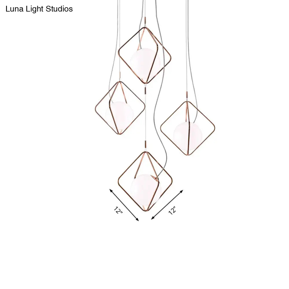 DecorBites™ Modern Square Suspension Light with Metal & Glass Orb Shade in White – Ideal for Living Room