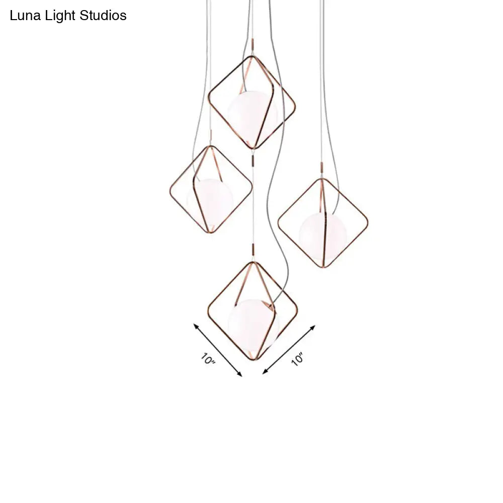 DecorBites™ Modern Square Suspension Light with Metal & Glass Orb Shade in White – Ideal for Living Room