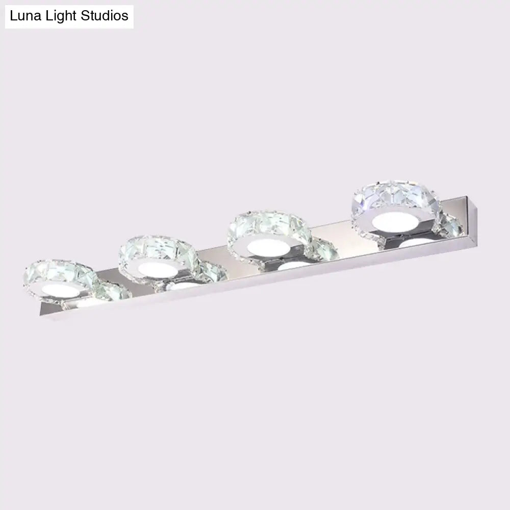 DecorBites™ Modern Stainless Steel Crystal Vanity Sconce - 3/4 Light Beveled Design for Round/Square Bathroom Wall Mount