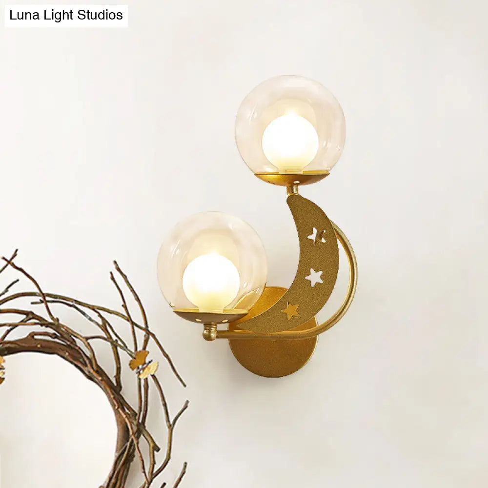 DecorBites™ Modern Style Black/Gold Ball Wall Sconce: 2-Light Clear Glass Wall Mount Lamp Kit