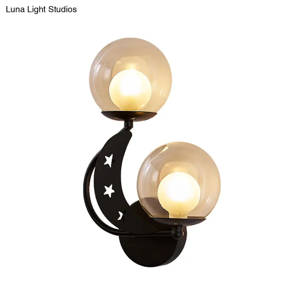 DecorBites™ Modern Style Black/Gold Ball Wall Sconce: 2-Light Clear Glass Wall Mount Lamp Kit