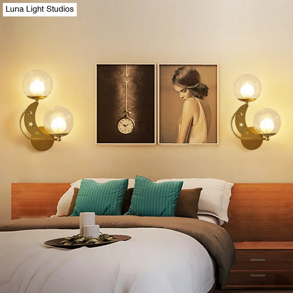 DecorBites™ Modern Style Black/Gold Ball Wall Sconce: 2-Light Clear Glass Wall Mount Lamp Kit