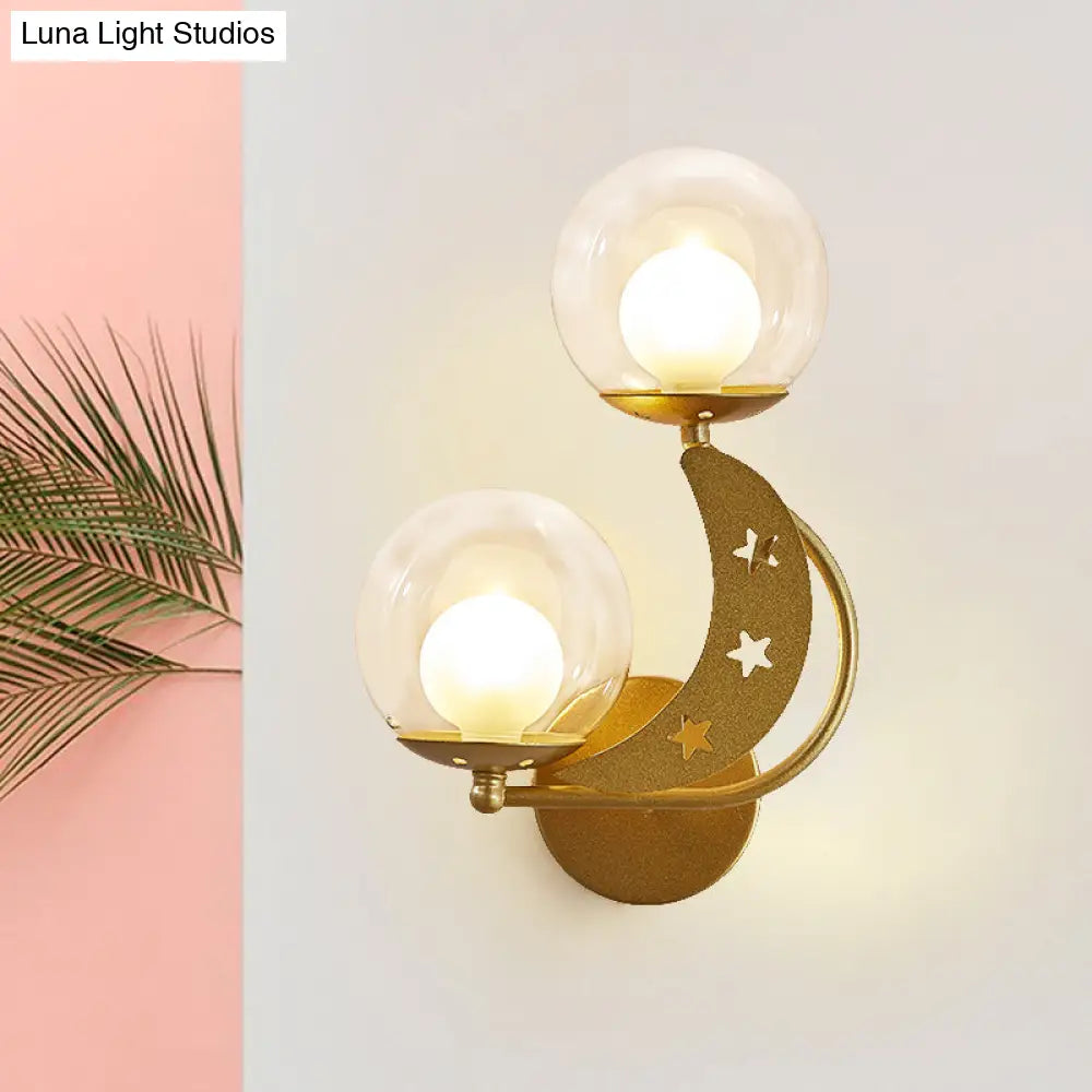 DecorBites™ Modern Style Black/Gold Ball Wall Sconce: 2-Light Clear Glass Wall Mount Lamp Kit